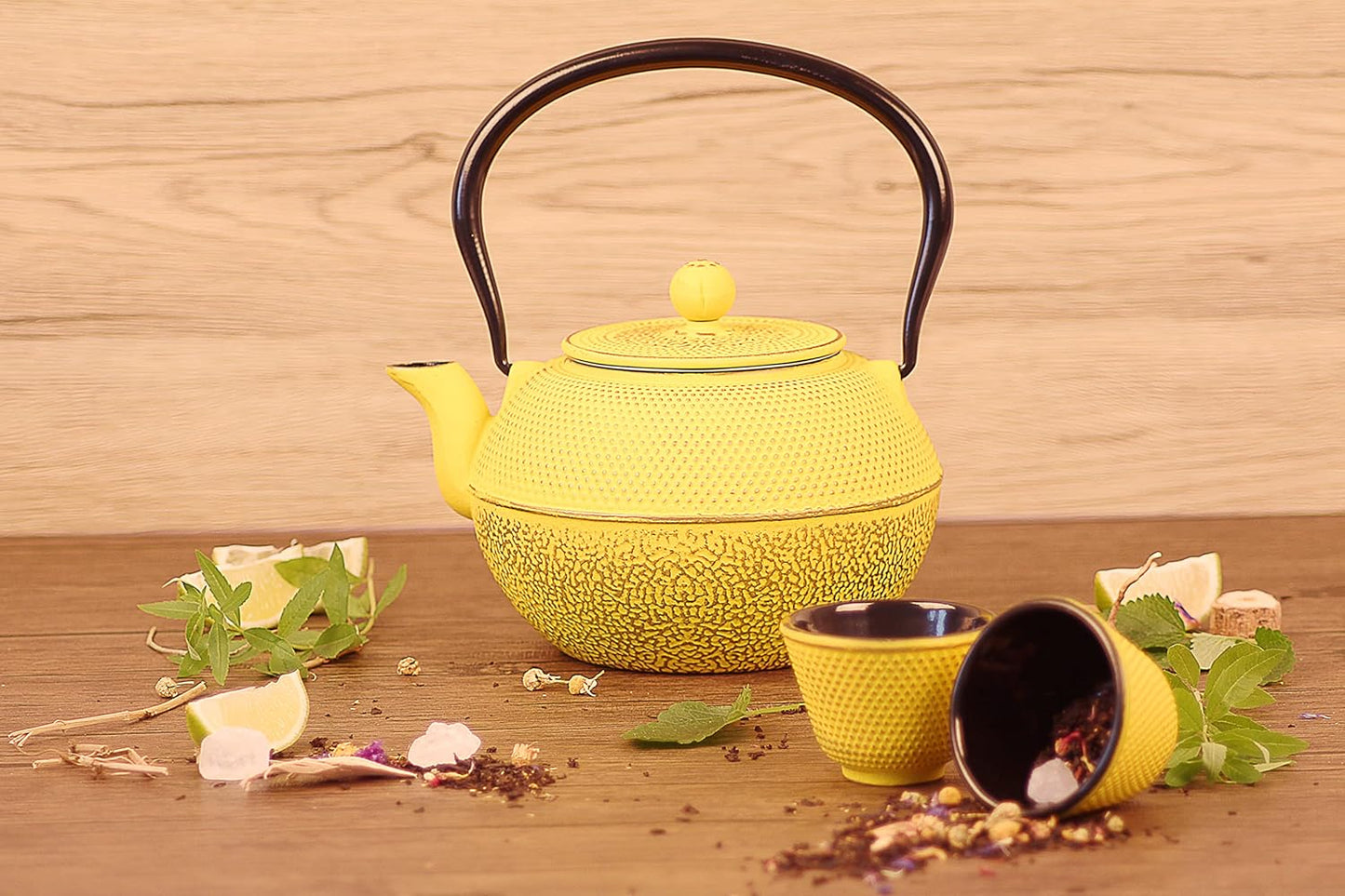 Cast Iron Teapot Set with 4 Matching Cups