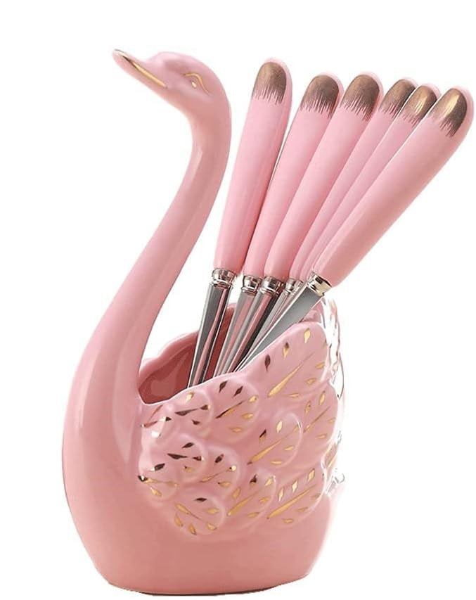 Set of 6 ceramic forks with swan base, swan dessert forks