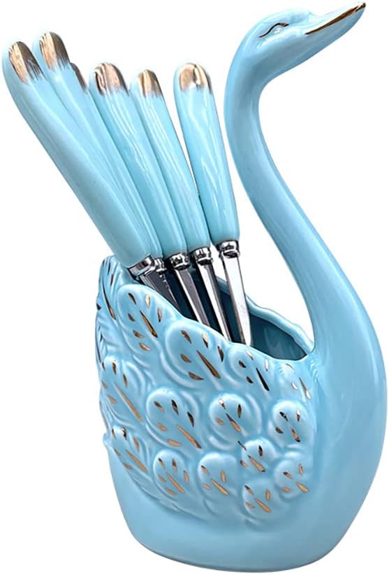 Set of 6 ceramic forks with swan base, swan dessert forks