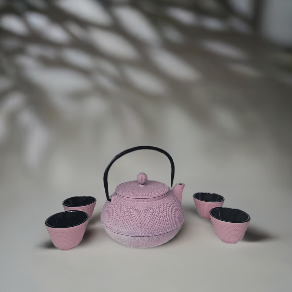 Cast Iron Teapot Set with 4 Matching Cups