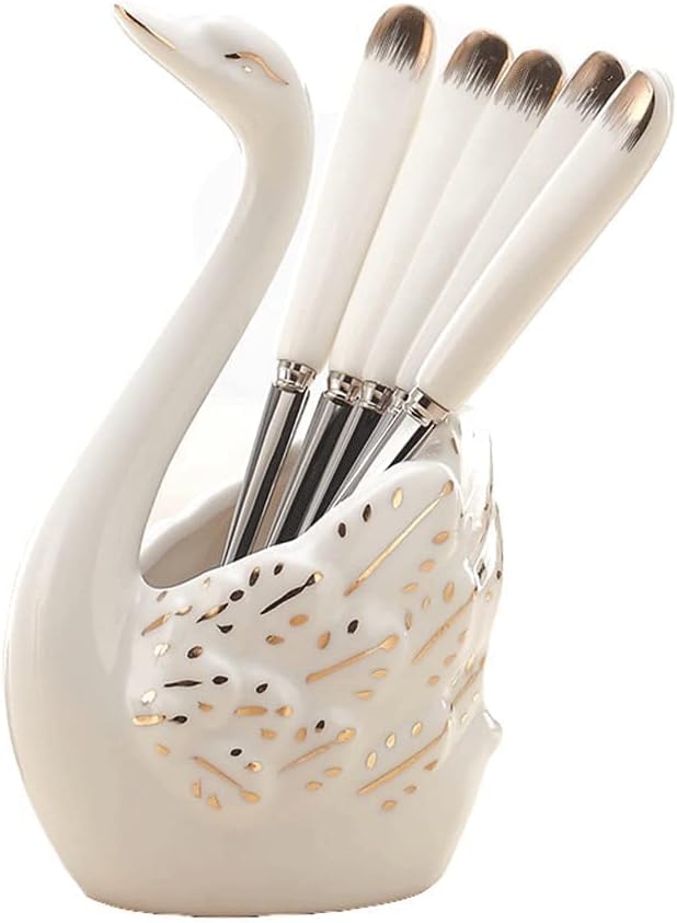 Set of 6 ceramic forks with swan base, swan dessert forks
