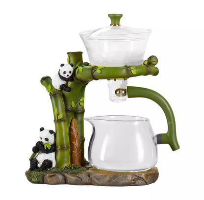 Panda  Glass Tea Set Semi Automatic Drip Rotating with Infuser Glass Teapot