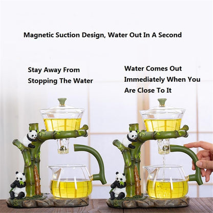 Panda  Glass Tea Set Semi Automatic Drip Rotating with Infuser Glass Teapot