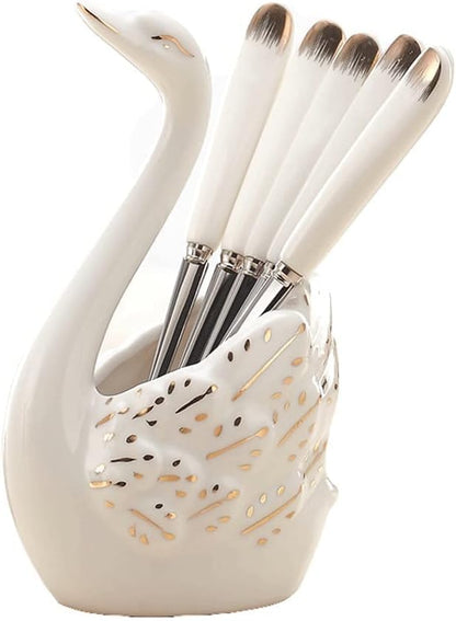 Set of 6 ceramic forks with swan base, swan dessert forks